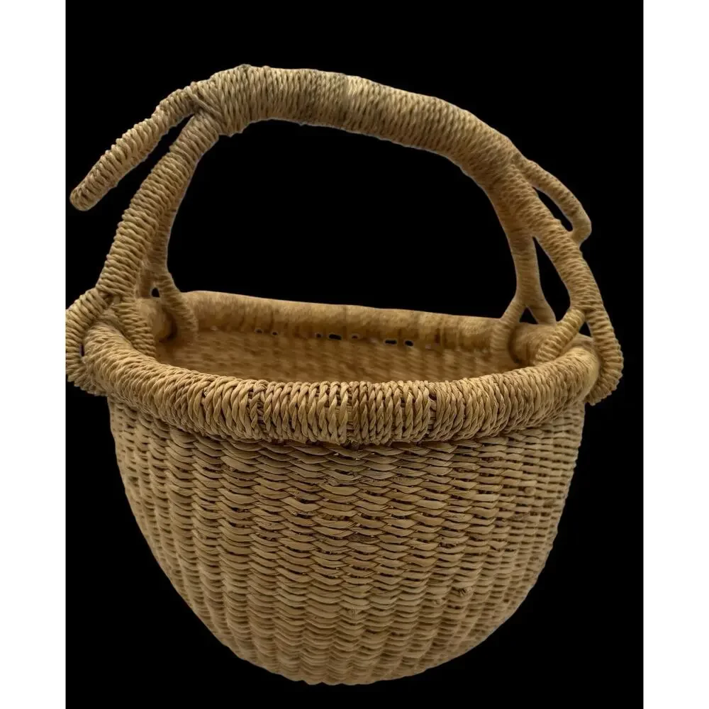 Handmade Bolga Basket Ghana Garden Small Herb Gathering Woven Elephant Grass 9